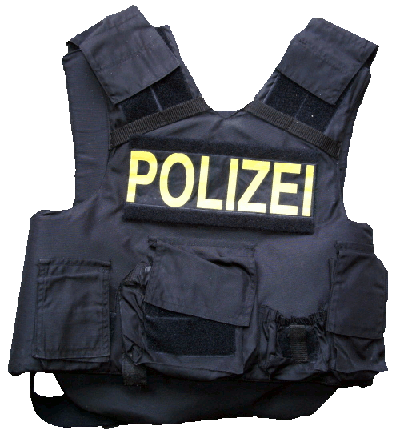 Schutzweste mit gelber Polizeiaufschrift